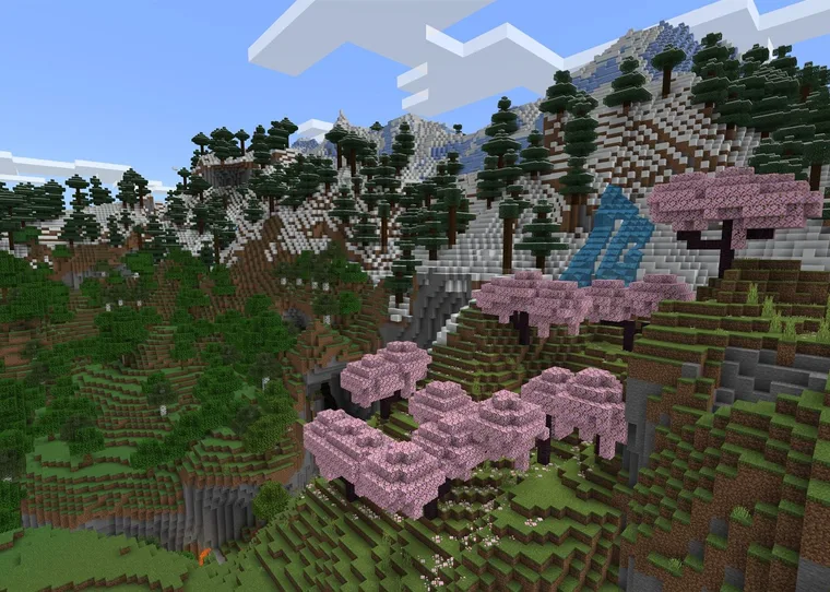 Minecraft dünyasında geniş bir manzara