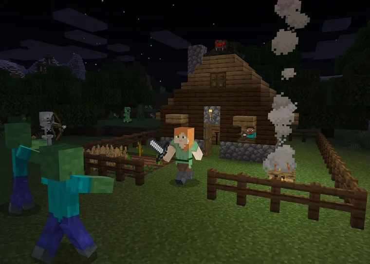 Minecraft dünyasında AFK bekleyen karakter