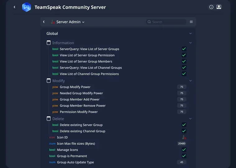 Managing server settings and the channel tree
