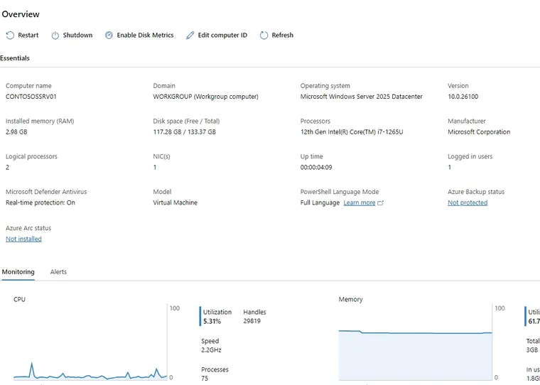 A virtual server desktop delivered with Windows installed